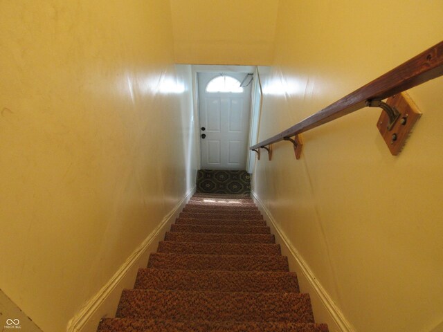 1104 W Main St, Crawfordsville, IN 47933 - staircase featuring carpet flooring and baseboards