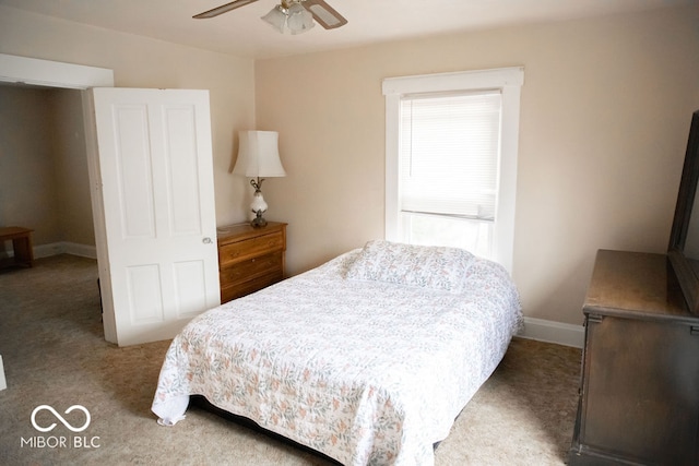 bedroom featuring carpet flooring and ceiling fan