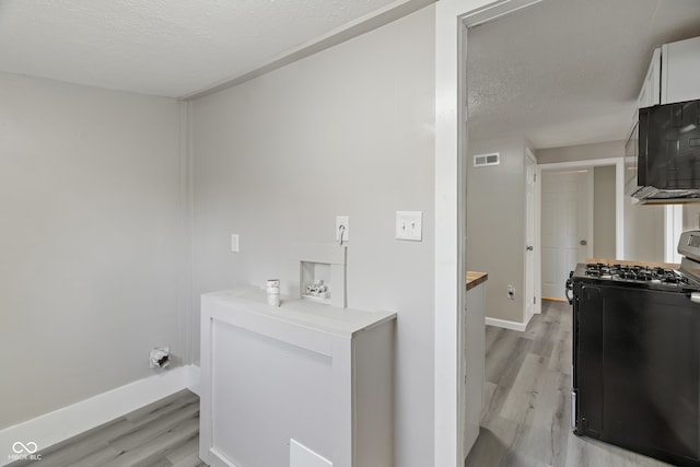 laundry area with light hardwood / wood-style floors, a textured ceiling, and hookup for a washing machine