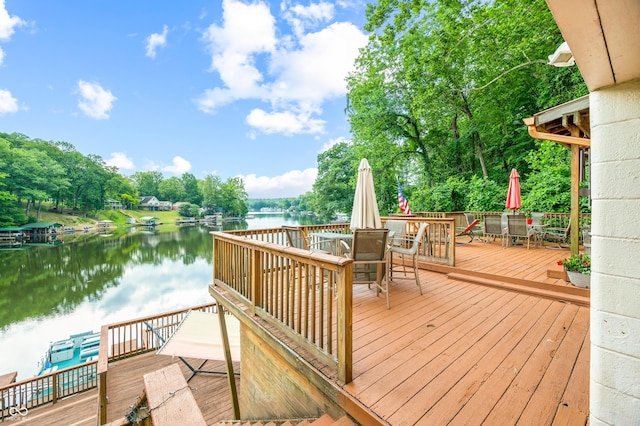 wooden deck with a water view