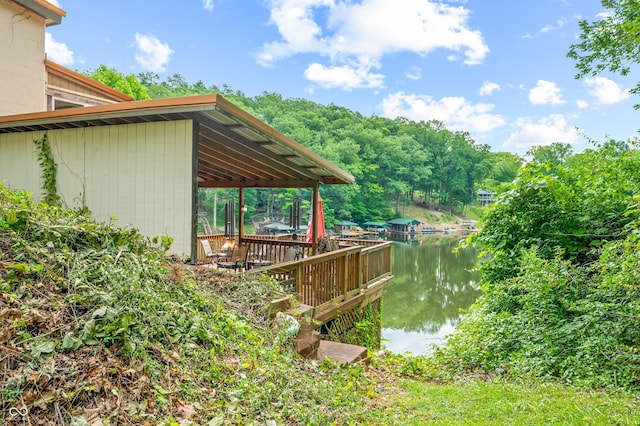 dock area with a water view