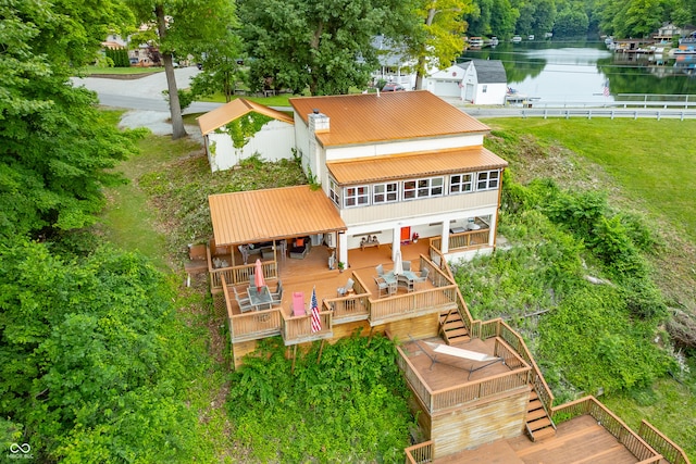 bird's eye view featuring a water view