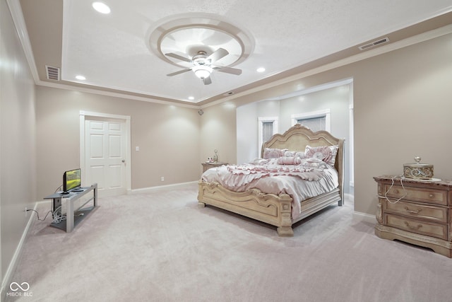 8292 S State Road 39th Rd S, Clayton, IN 46118 - bedroom with light carpet, recessed lighting, baseboards, ornamental molding, and a ceiling fan