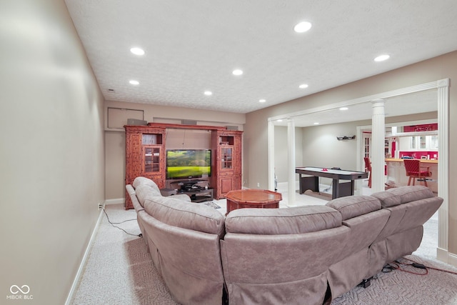 8292 S State Road 39th Rd S, Clayton, IN 46118 - living area featuring light colored carpet, recessed lighting, baseboards, and ornate columns