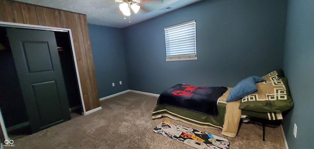 bedroom featuring carpet floors and ceiling fan