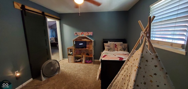 bedroom with carpet and ceiling fan