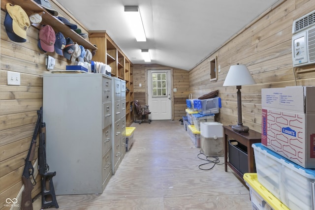 basement with wood walls