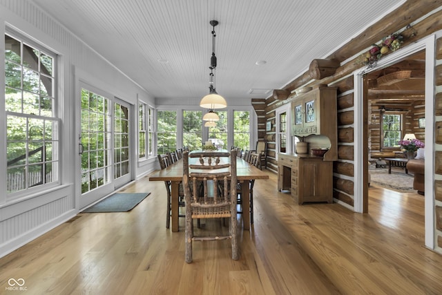 sunroom featuring wooden ceiling