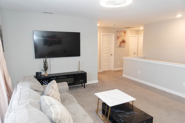 living room with light carpet