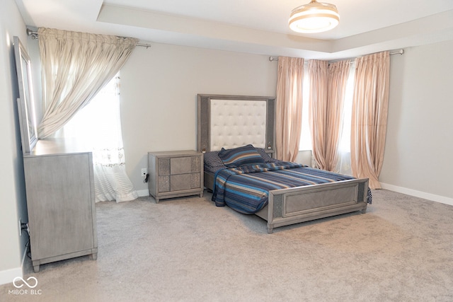 bedroom with light colored carpet