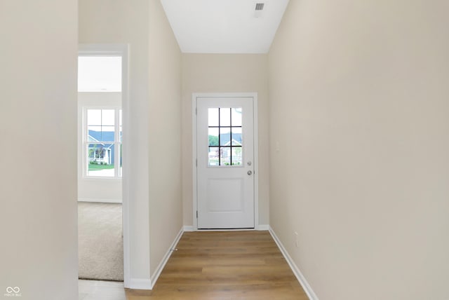 entryway featuring light wood-type flooring and a healthy amount of sunlight