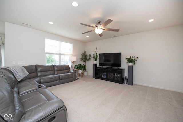 6748 Fallen Leaf Dr, Whitestown, IN 46075 - living room with ceiling fan, carpet, recessed lighting, and baseboards