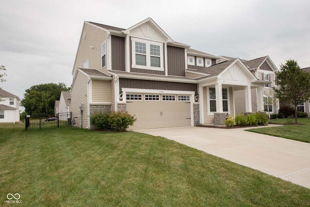6748 Fallen Leaf Dr, Whitestown, IN 46075 - craftsman house featuring board and batten siding, stone siding, a garage, and driveway