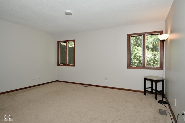 carpeted spare room with a textured ceiling