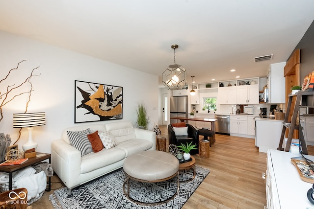 living room with light wood-type flooring