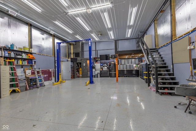 garage with metal wall