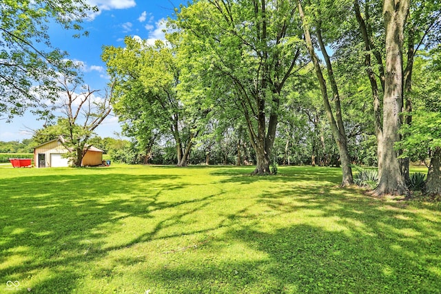 view of yard featuring an outdoor structure