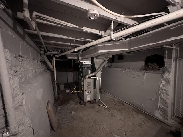 basement featuring heating unit