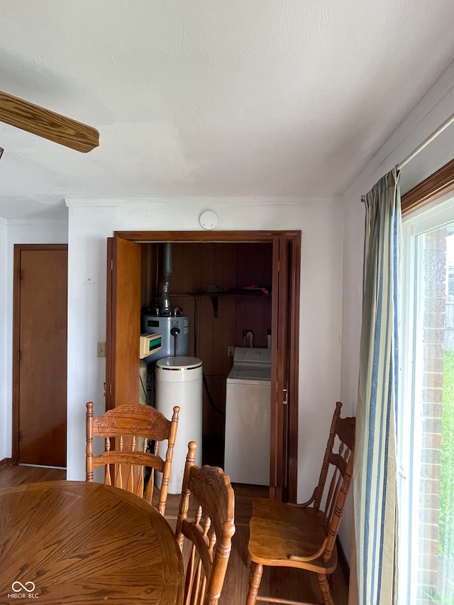 dining area featuring water heater