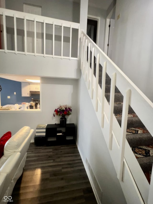 staircase featuring wood-type flooring