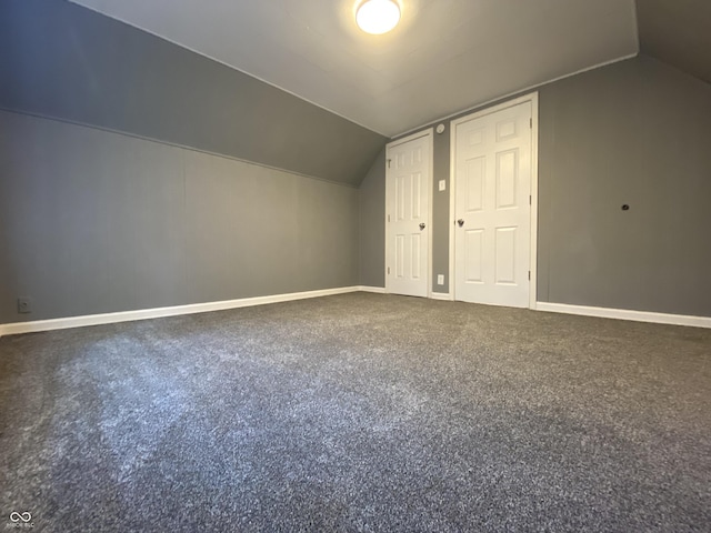 additional living space with vaulted ceiling and carpet