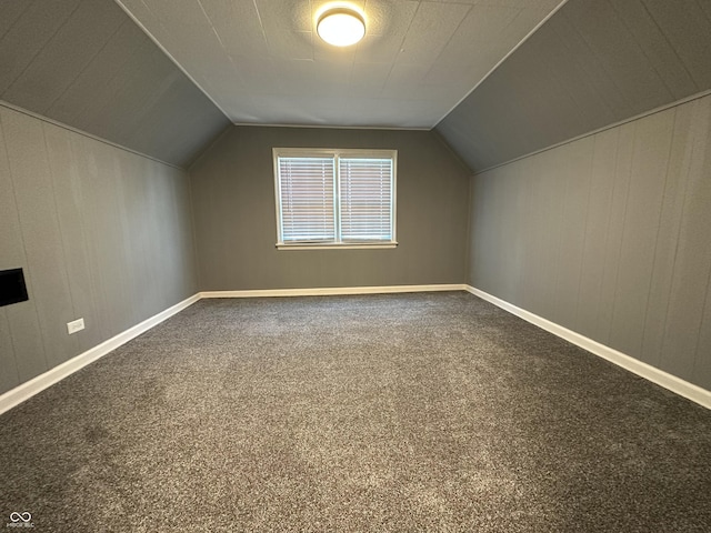 additional living space with vaulted ceiling and carpet flooring