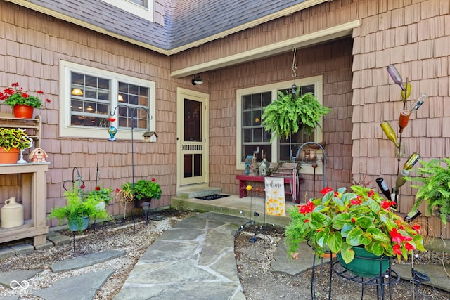 property entrance with a patio area