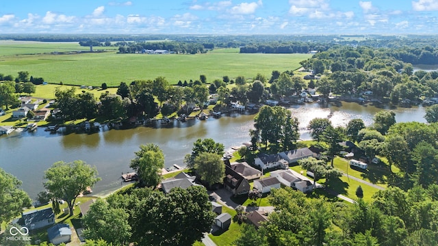 aerial view featuring a rural view and a water view