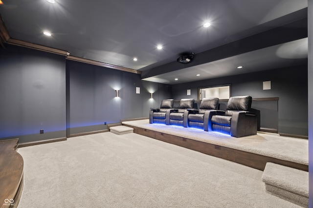 home theater room with carpet flooring