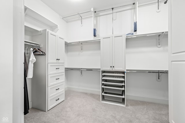 walk in closet with light colored carpet