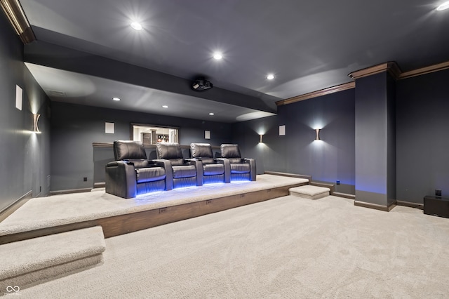 cinema room featuring carpet flooring