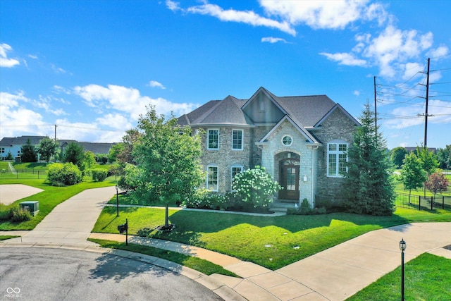 view of front of property featuring a front lawn