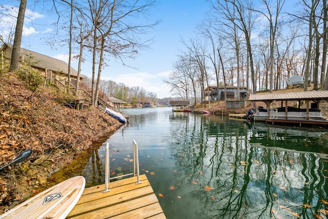 dock area with a water view