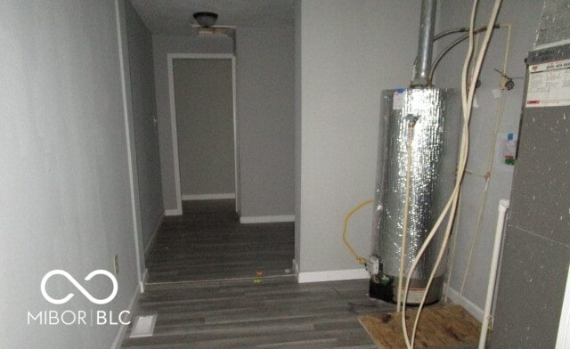 interior space featuring water heater and dark wood-type flooring