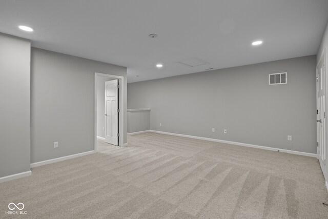 basement with light carpet