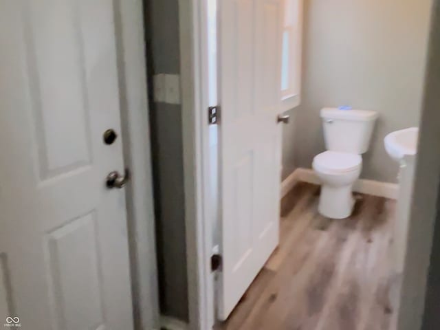 bathroom with hardwood / wood-style flooring and toilet