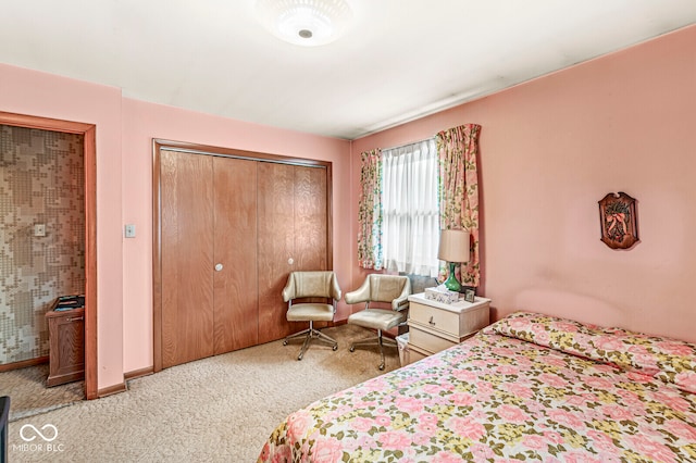 bedroom featuring carpet floors and a closet