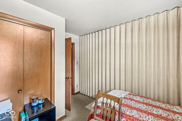 bedroom featuring a closet and carpet flooring