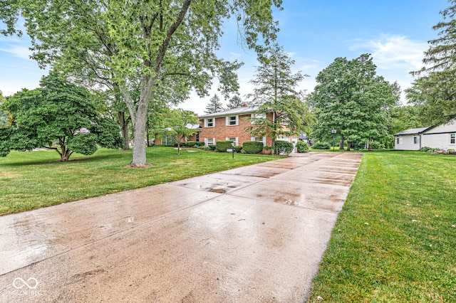 raised ranch featuring a front lawn