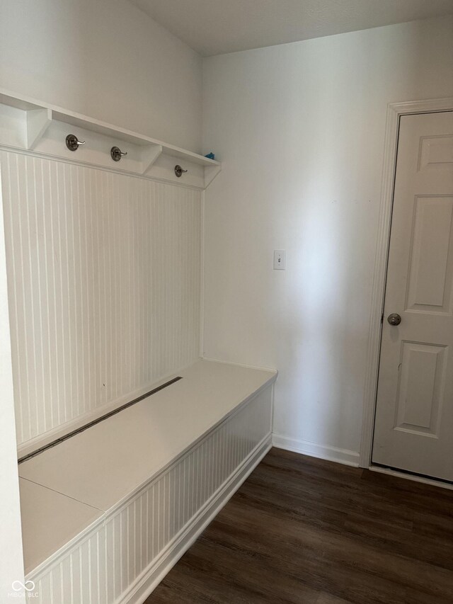 mudroom featuring dark wood-type flooring