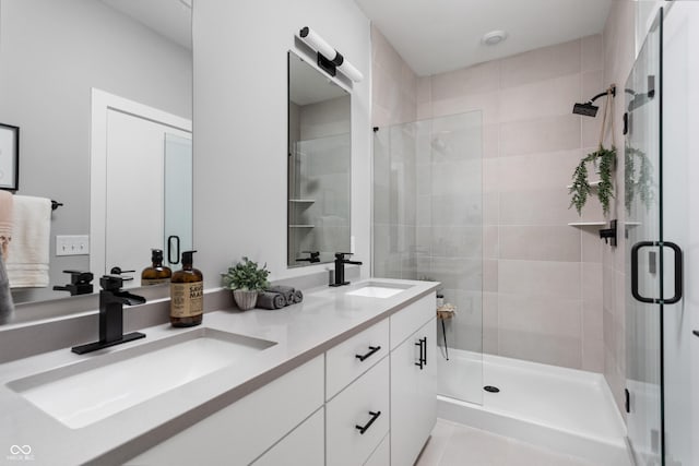 bathroom featuring vanity and walk in shower