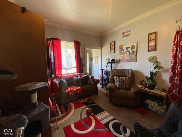 living room with crown molding