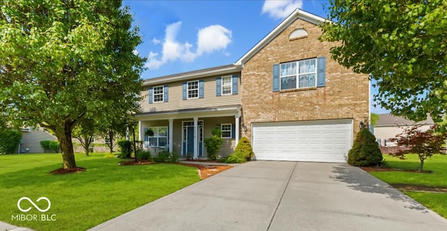 view of front of house featuring a front lawn and a garage