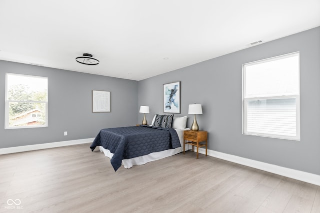 bedroom with light wood-type flooring