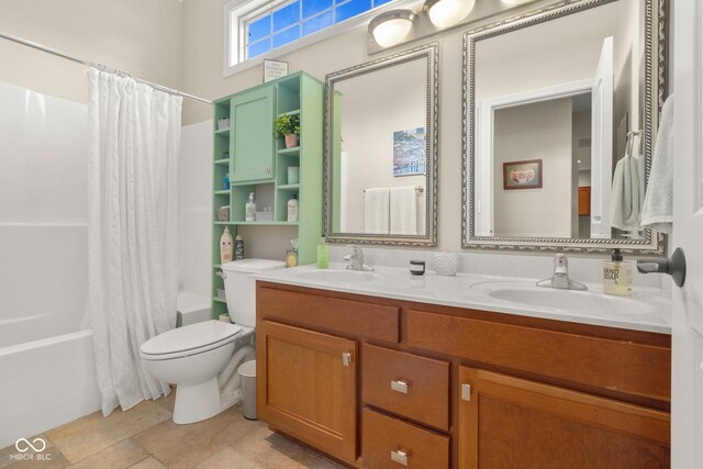 full bathroom featuring toilet, vanity, and shower / bath combo