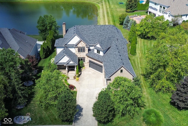 bird's eye view featuring a water view