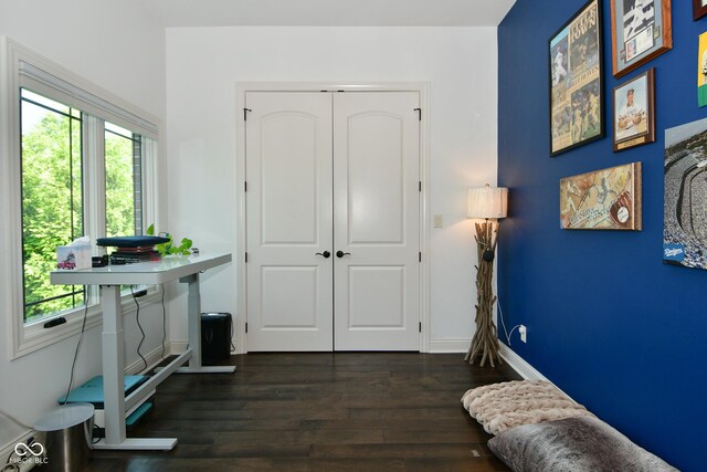 interior space with plenty of natural light and dark hardwood / wood-style floors