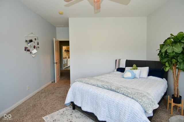 bedroom featuring ceiling fan and carpet flooring