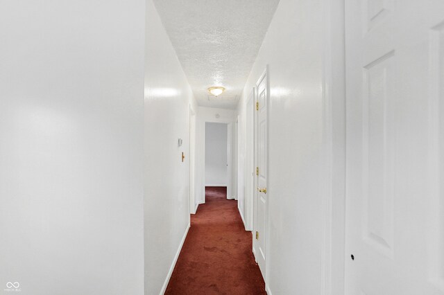 corridor featuring carpet floors and a textured ceiling