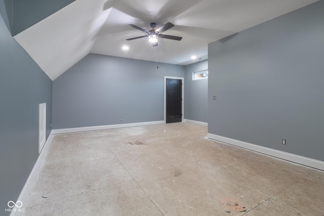 interior space with ceiling fan and lofted ceiling